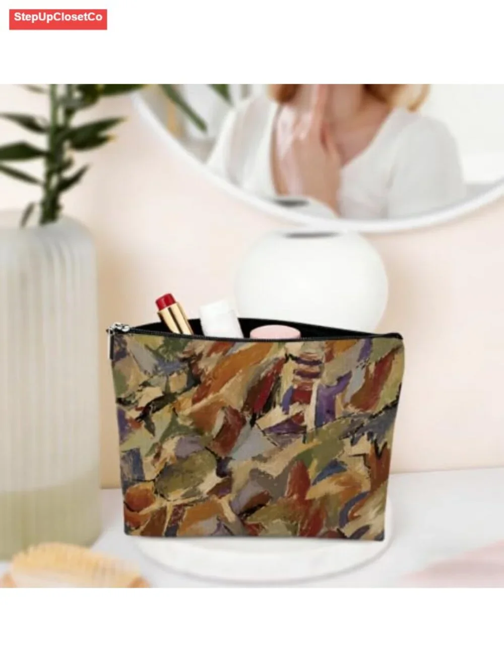 Canvas Makeup Bag with Waterproof Lining, Large Capacity Cosmetic Pouch for